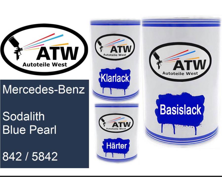 Mercedes-Benz, Sodalith Blue Pearl, 842 / 5842: 500ml Lackdose + 500ml Klarlack + 250ml Härter - Set, von ATW Autoteile West.